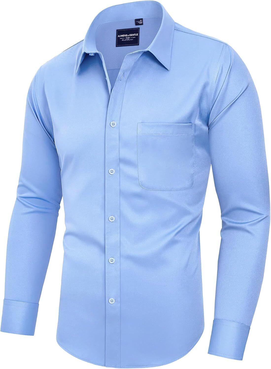 Mens Long Sleeve Dress Shirt Wrinkle-Free Stretch Formal Button-Down with Pocket - Picture 45 of 54