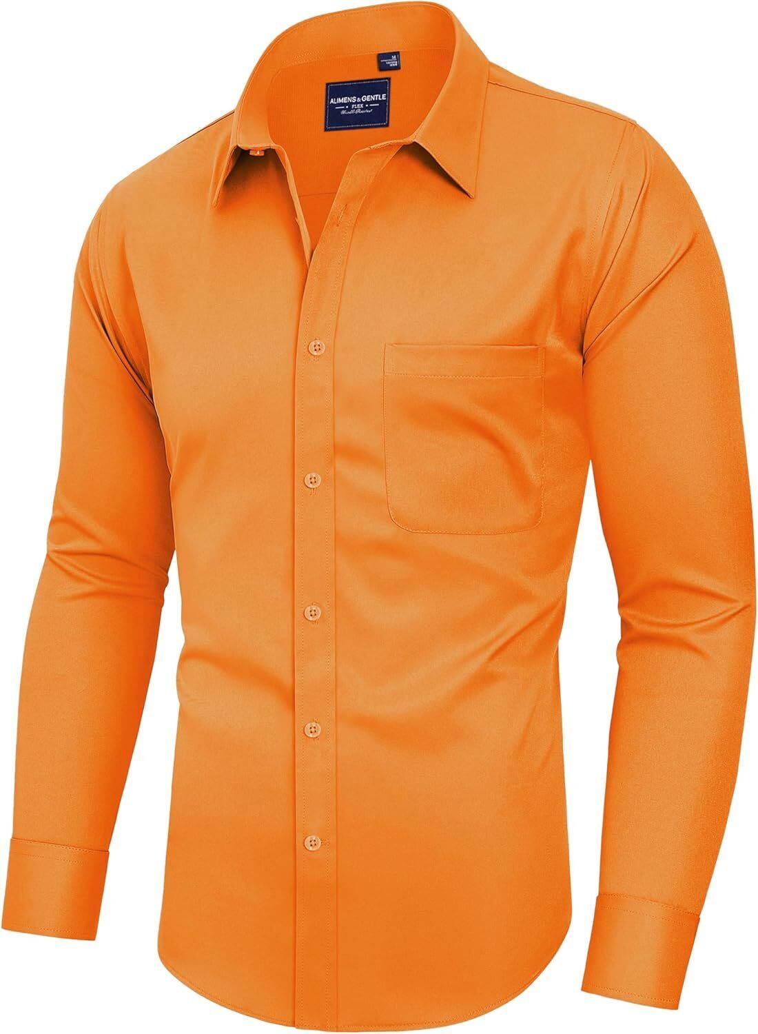Mens Long Sleeve Dress Shirt Wrinkle-Free Stretch Formal Button-Down with Pocket - Picture 46 of 54