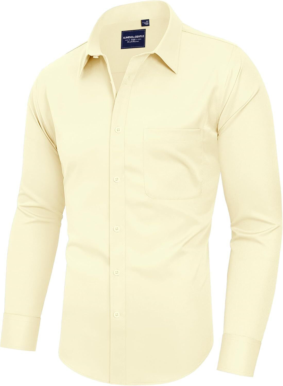 Mens Long Sleeve Dress Shirt Wrinkle-Free Stretch Formal Button-Down with Pocket - Picture 47 of 54