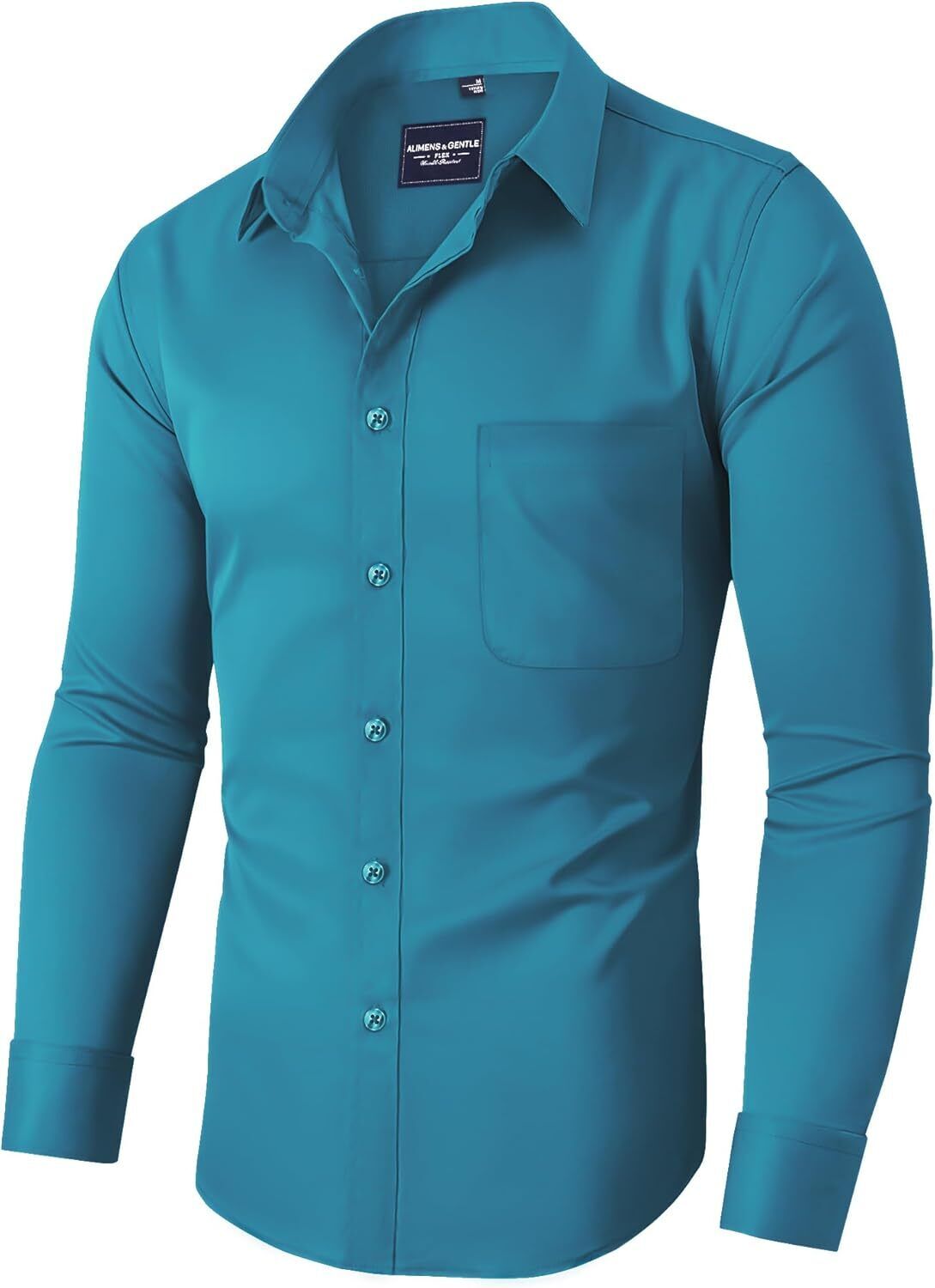 Mens Long Sleeve Dress Shirt Wrinkle-Free Stretch Formal Button-Down with Pocket - Picture 48 of 54