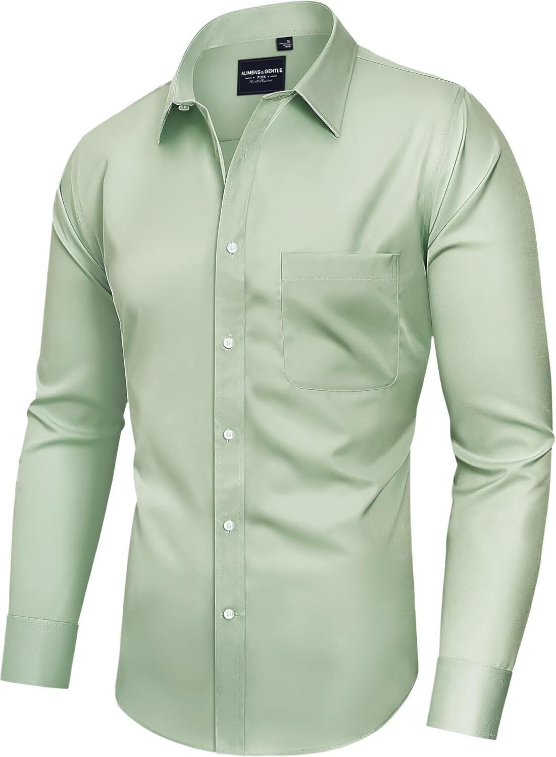 Mens Long Sleeve Dress Shirt Wrinkle-Free Stretch Formal Button-Down with Pocket - Picture 49 of 54