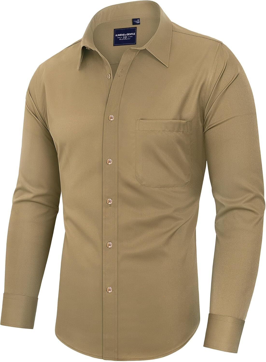 Mens Long Sleeve Dress Shirt Wrinkle-Free Stretch Formal Button-Down with Pocket - Picture 50 of 54