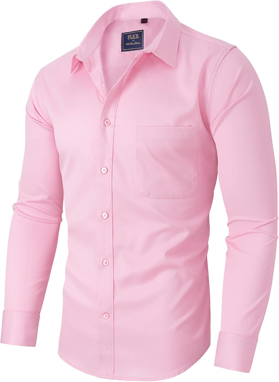 Mens Long Sleeve Dress Shirt Wrinkle-Free Stretch Formal Button-Down with Pocket - Picture 51 of 54
