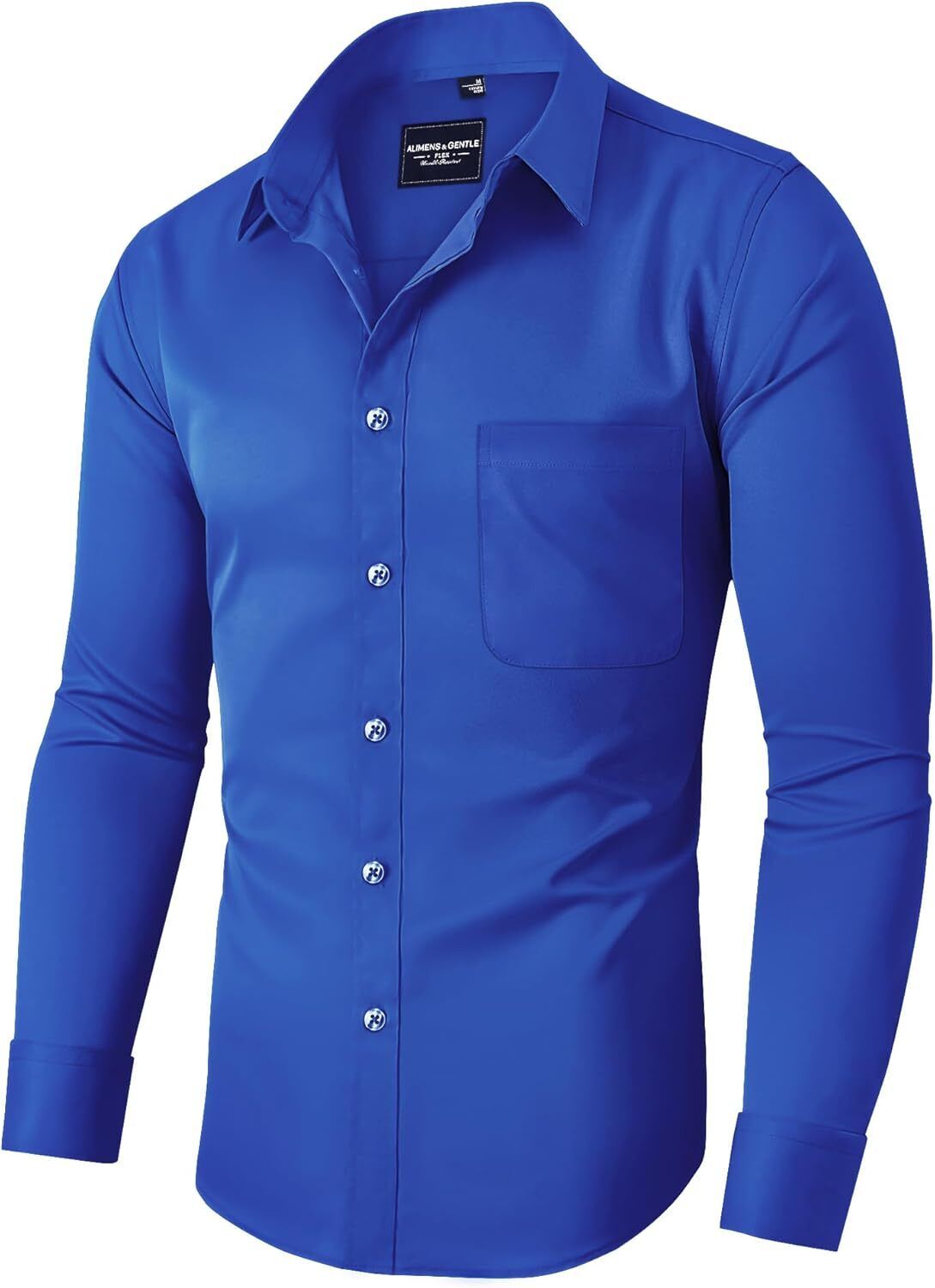 Mens Long Sleeve Dress Shirt Wrinkle-Free Stretch Formal Button-Down with Pocket - Picture 53 of 54