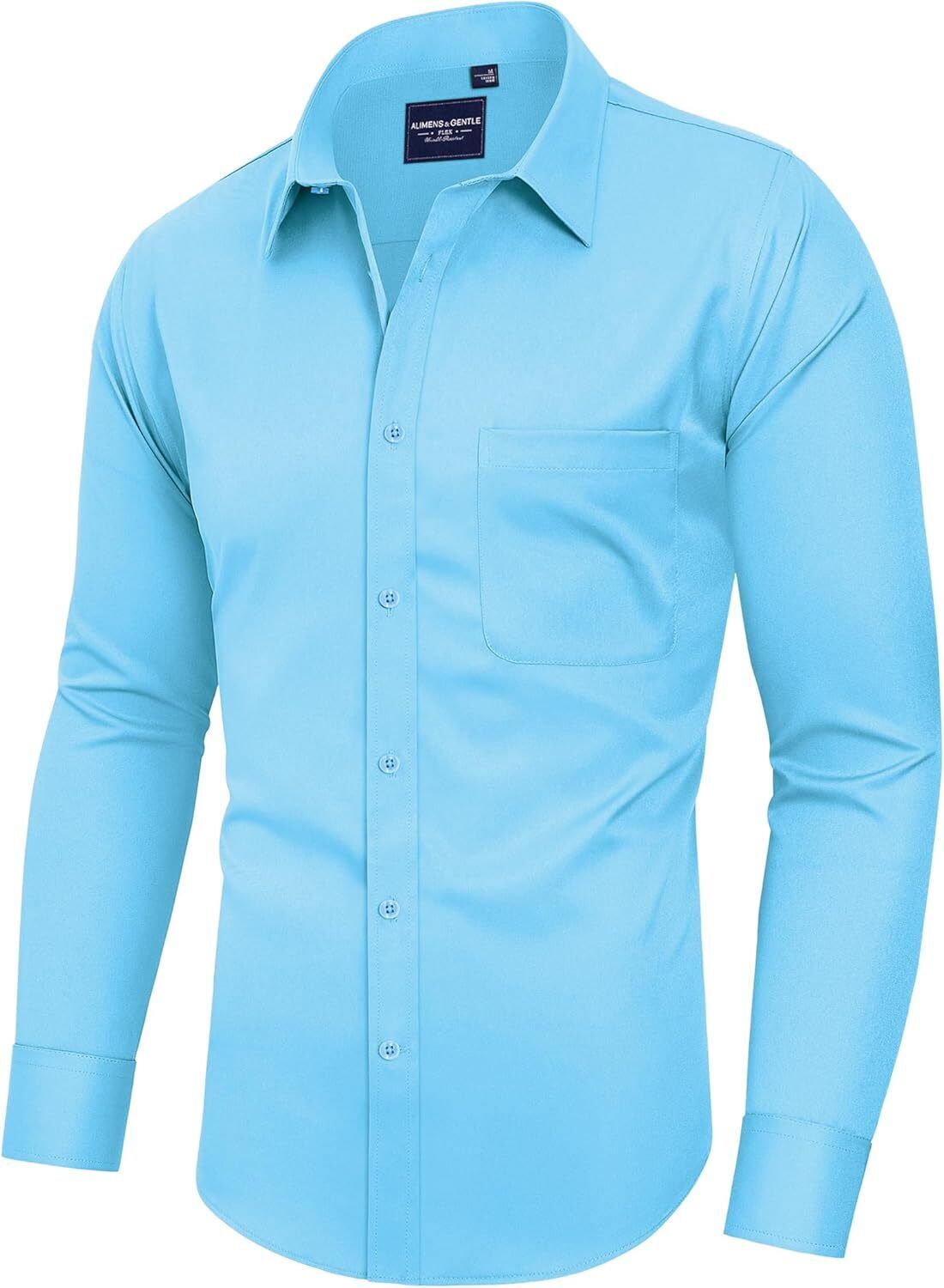 Mens Long Sleeve Dress Shirt Wrinkle-Free Stretch Formal Button-Down with Pocket - Picture 54 of 54
