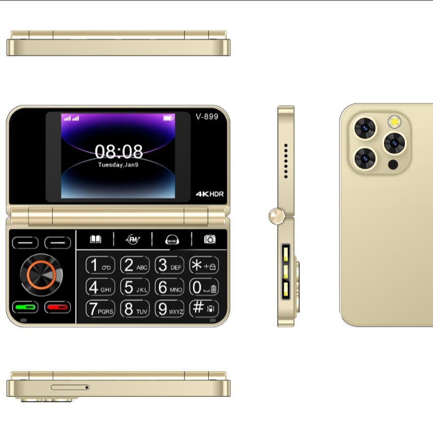 Unlocked V-899 Foldable Mobile Cell Phones 2G GSM Dual SIM Dual Screen keyboard