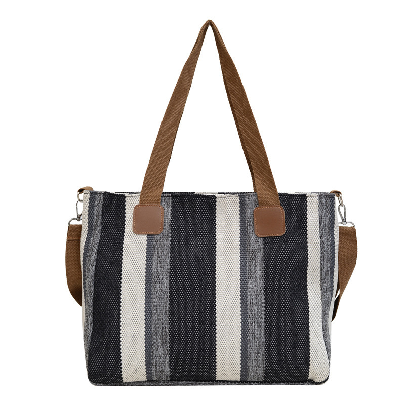 Large Capacity Striped Tote Bag Shopping Bag Shoulder Bag Women's Bag - Picture 12 of 14
