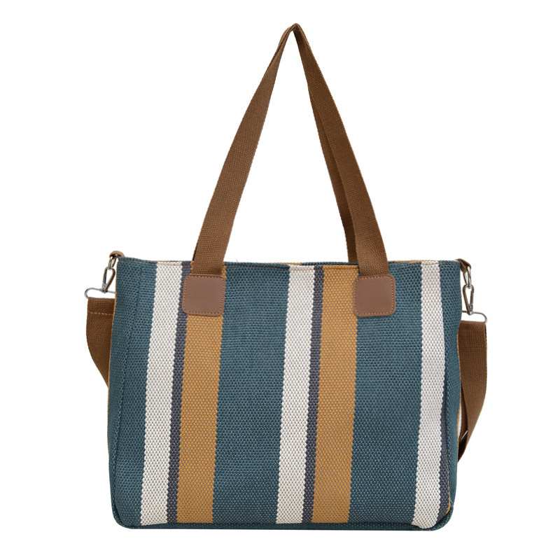 Large Capacity Striped Tote Bag Shopping Bag Shoulder Bag Women's Bag - Picture 11 of 14