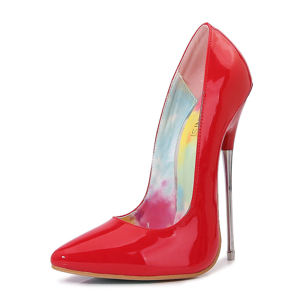 Sexy zapatos de club nocturno de metal con punta en punta de charol sintético para mujer - Imagen 24 de 24