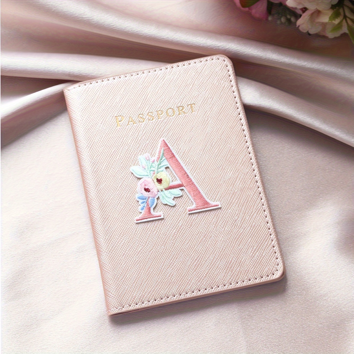 Personalized PU travel wallet with embroidered initials, featuring a honey girl