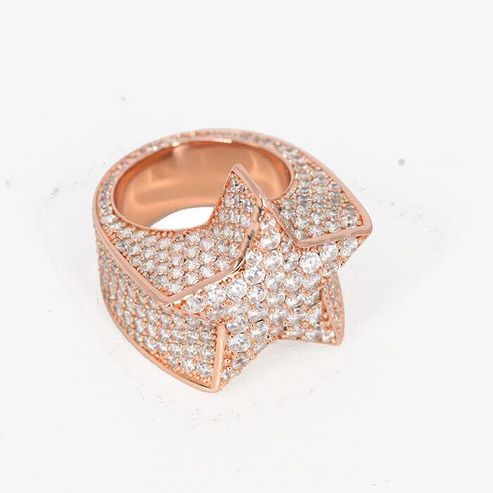 New Iced Out Star Pinky Ring Hip Hop 5A+ CZ Diamond Ring for Men Women Size 7-10 - Picture 19 of 21