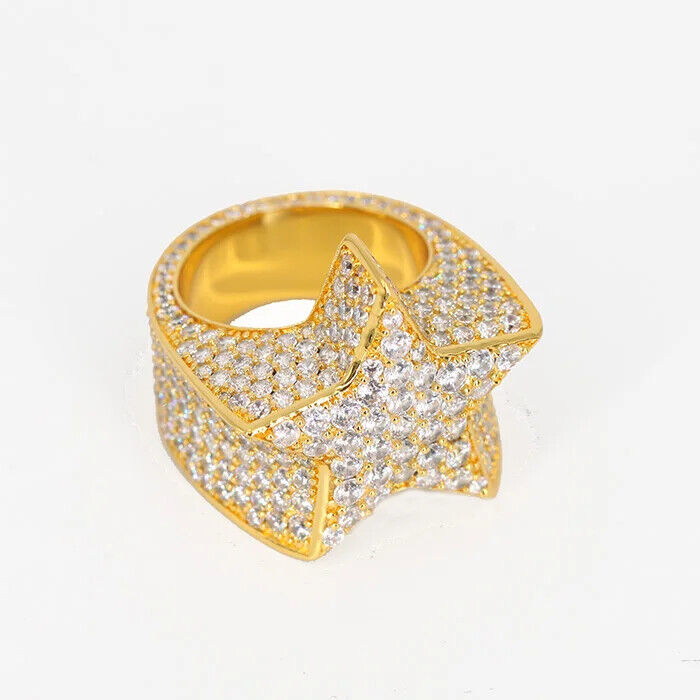 New Iced Out Star Pinky Ring Hip Hop 5A+ CZ Diamond Ring for Men Women Size 7-10 - Picture 20 of 21
