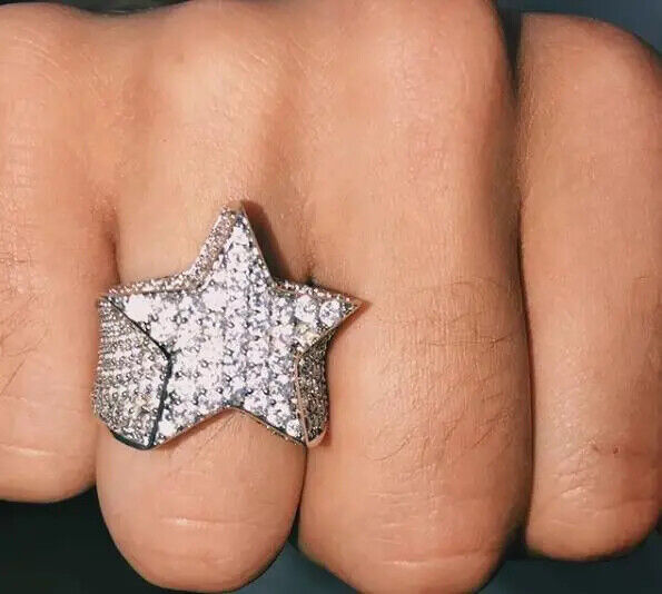 New Iced Out Star Pinky Ring Hip Hop 5A+ CZ Diamond Ring for Men Women Size 7-10