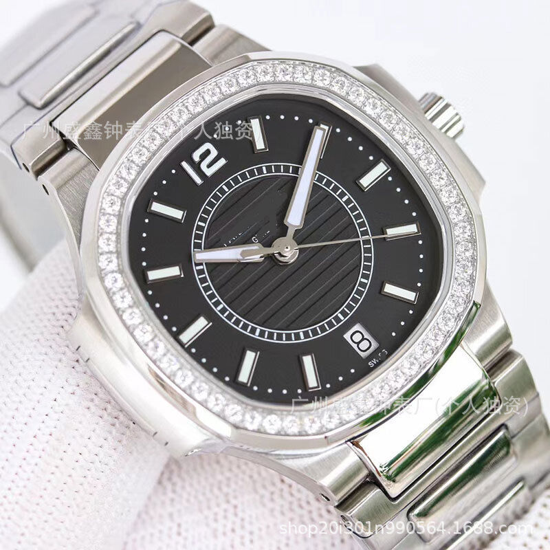 Nautilus thin transparent bottom diamond-studded automatic mechanical watch