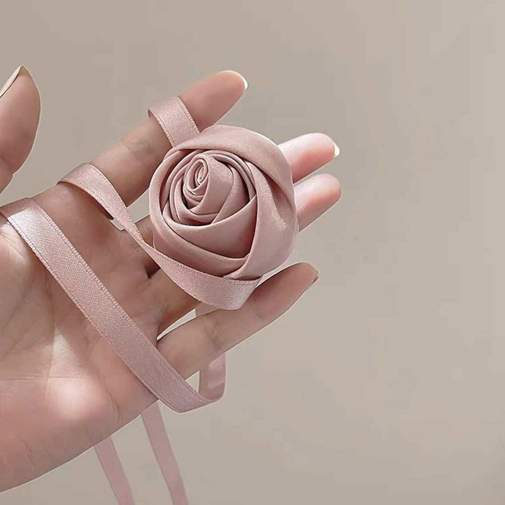 Satin rose flower hair rope hair tie elastic hair band silk satin hair rope - Picture 22 of 24