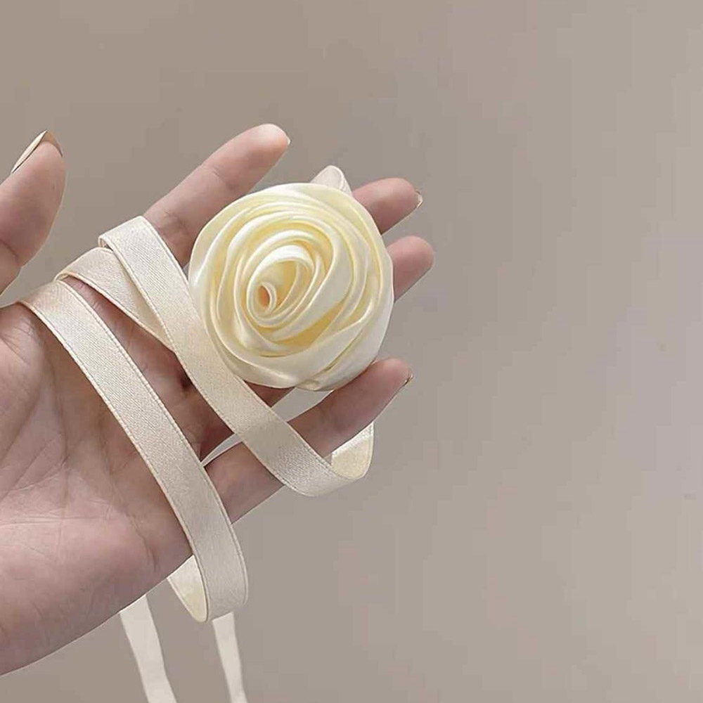 Satin rose flower hair rope hair tie elastic hair band silk satin hair rope - Picture 23 of 24