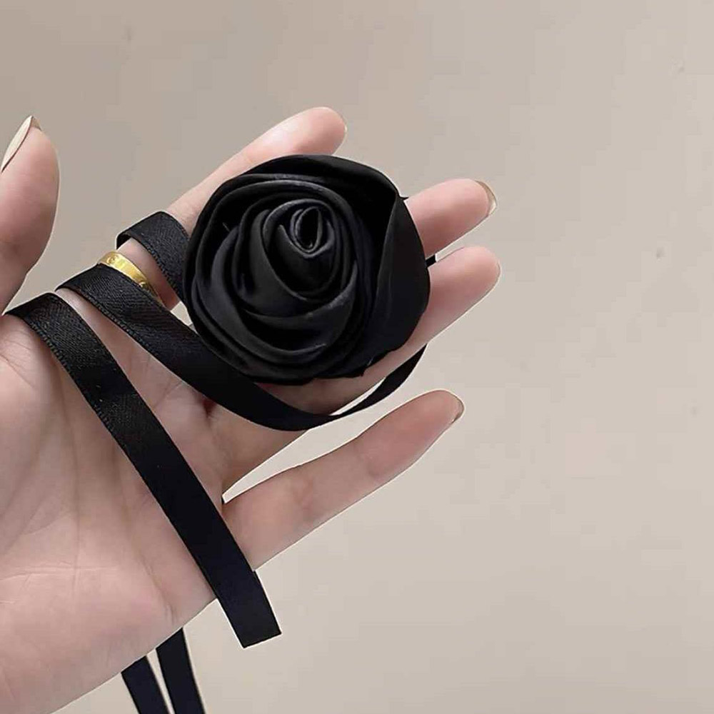 Satin rose flower hair rope hair tie elastic hair band silk satin hair rope - Picture 24 of 24
