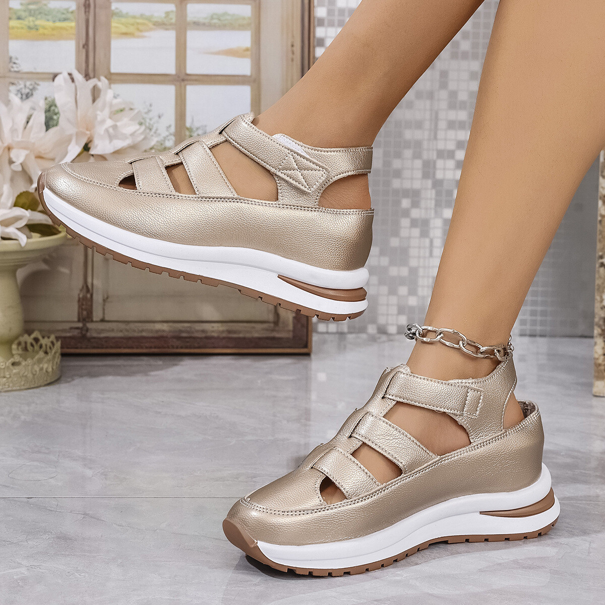 Sandali ortopedici donna estivi tacco basso spiaggia comode scarpe basse sneakers decolte - Foto 23 di 24