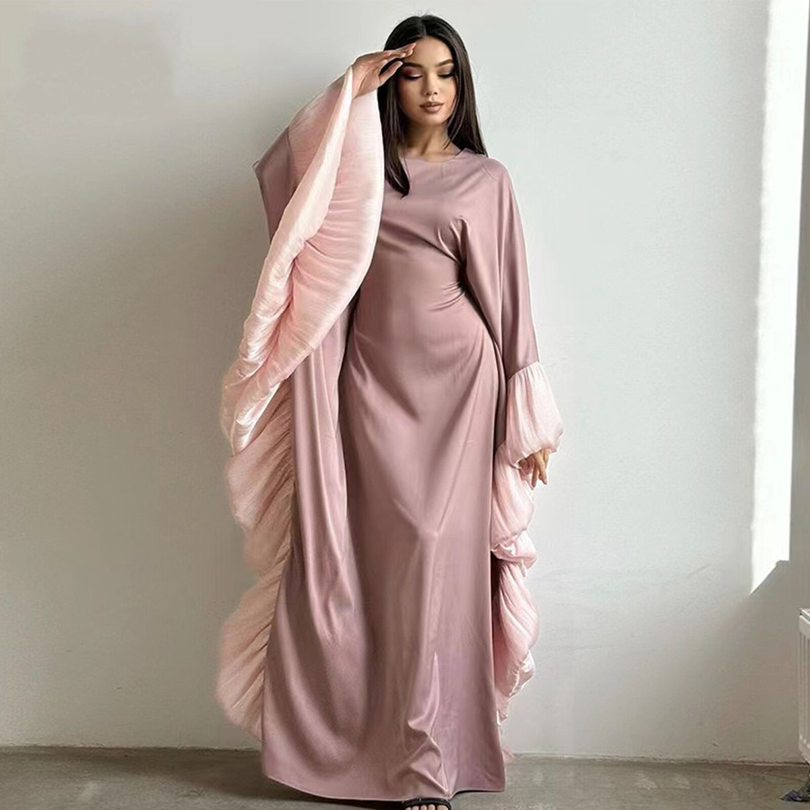 Maxi Vestido África Cóctel Mujeres Bata Caftán Musulmana Abaya Ala de Murciélago Manga Vestido - Imagen 16 de 22