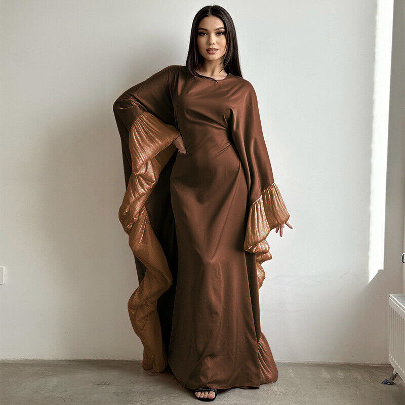 Maxi Vestido África Cóctel Mujeres Bata Caftán Musulmana Abaya Ala de Murciélago Manga Vestido - Imagen 17 de 22