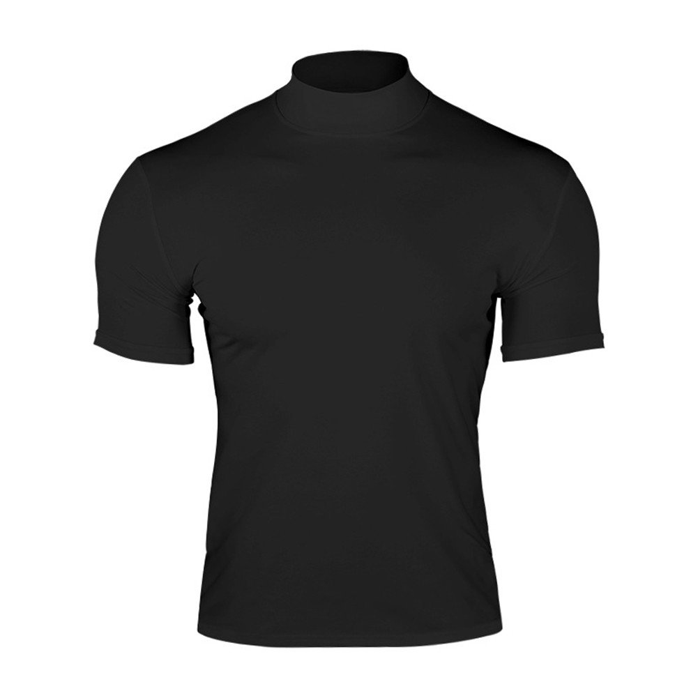 Summer Solid Color Short Sleeve Fashion Base Shirt Mens Tight Turtleneck T-Shirt - Picture 35 of 72