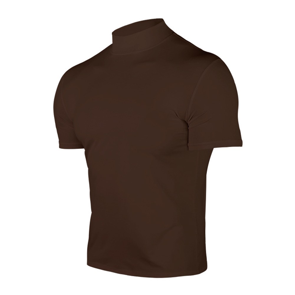 Summer Solid Color Short Sleeve Fashion Base Shirt Mens Tight Turtleneck T-Shirt - Picture 69 of 72