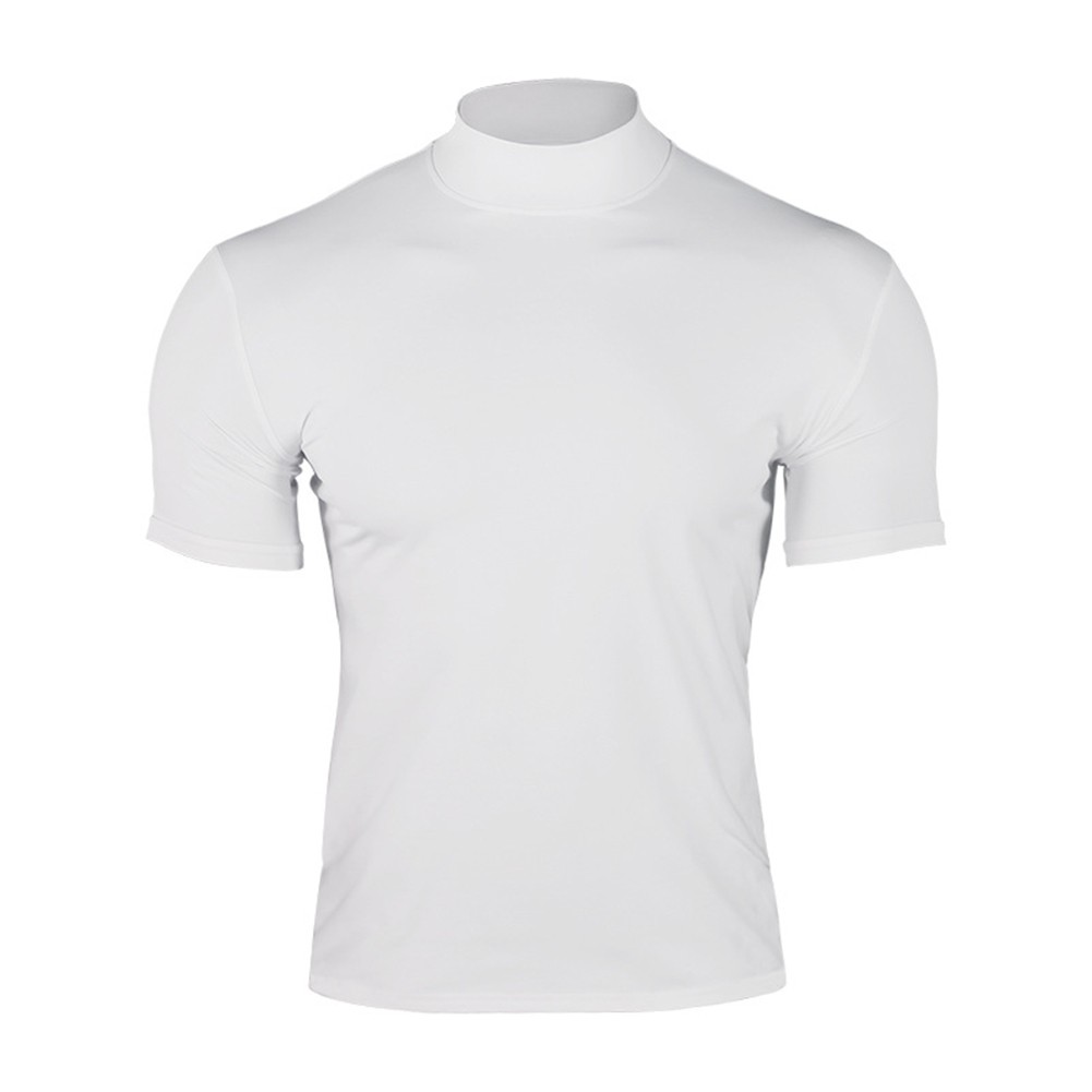 Summer Solid Color Short Sleeve Fashion Base Shirt Mens Tight Turtleneck T-Shirt - Picture 27 of 72