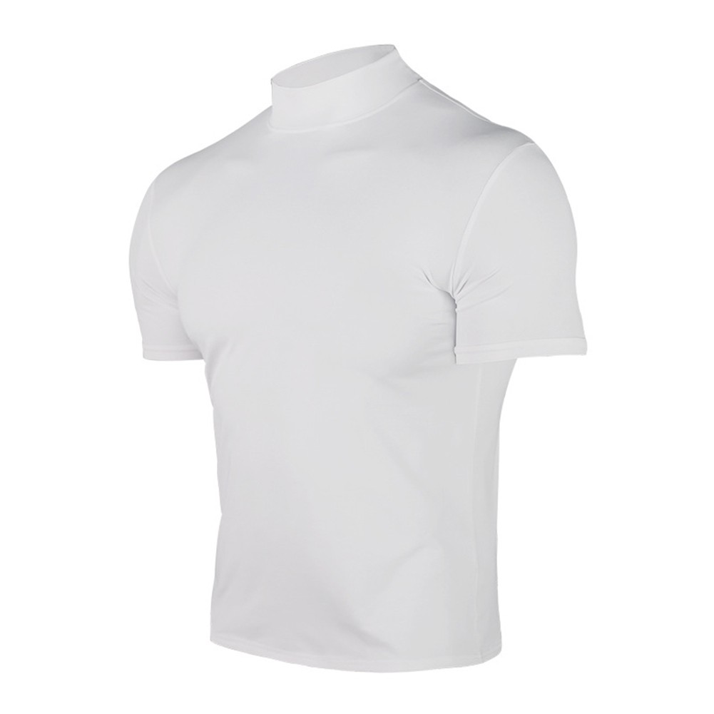 Summer Solid Color Short Sleeve Fashion Base Shirt Mens Tight Turtleneck T-Shirt - Picture 29 of 72