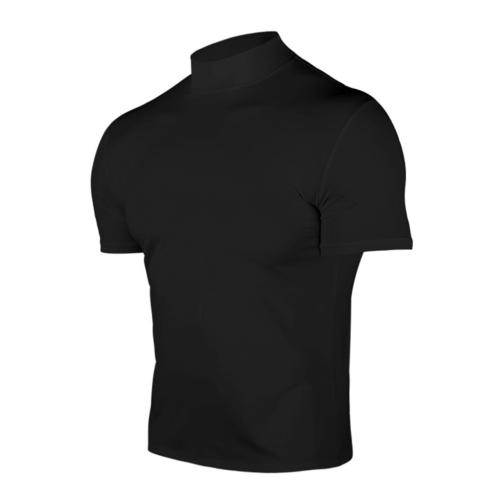 Summer Solid Color Short Sleeve Fashion Base Shirt Mens Tight Turtleneck T-Shirt - Picture 37 of 72