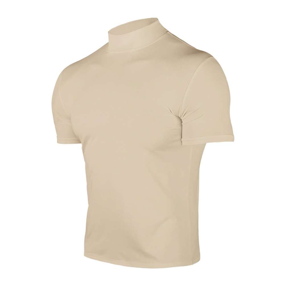 Summer Solid Color Short Sleeve Fashion Base Shirt Mens Tight Turtleneck T-Shirt - Picture 61 of 72