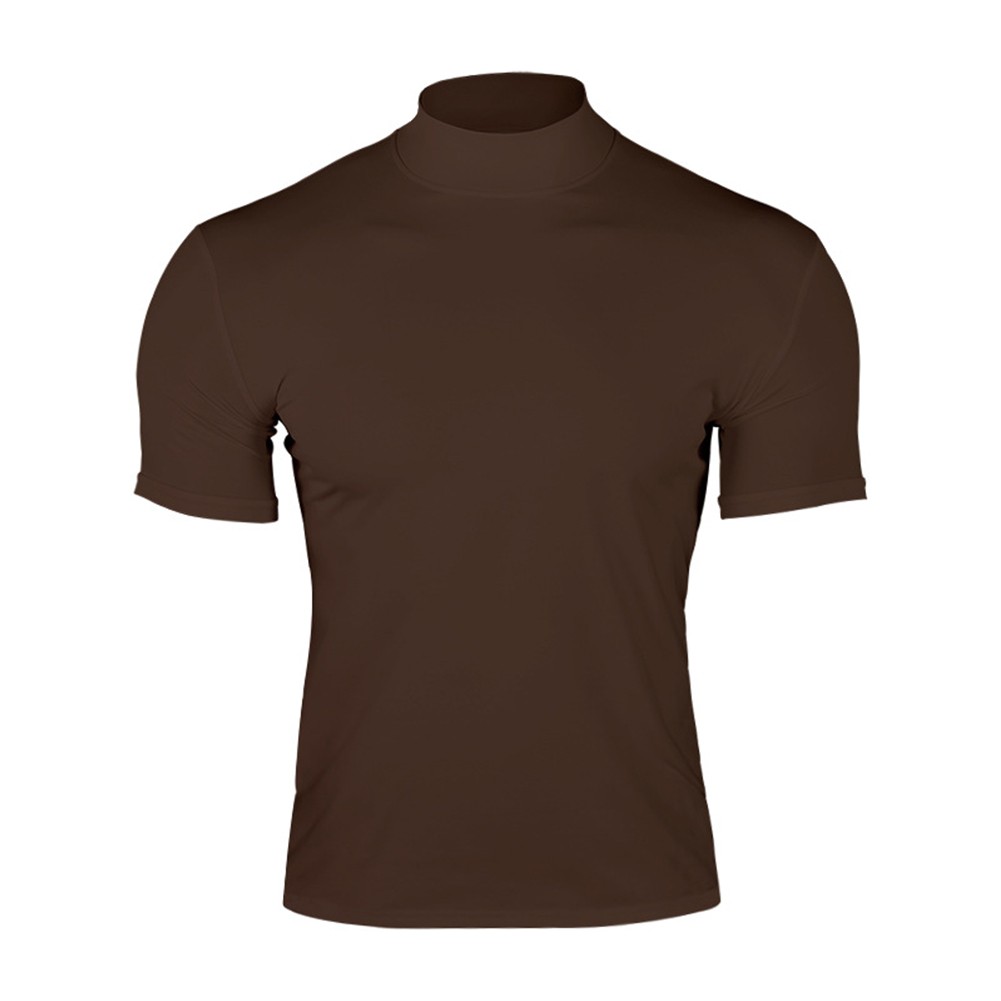 Summer Solid Color Short Sleeve Fashion Base Shirt Mens Tight Turtleneck T-Shirt - Picture 67 of 72