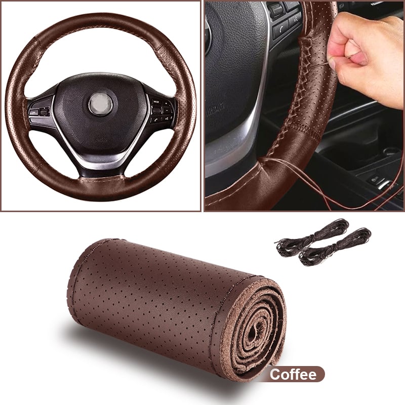 DIY Genuine Leather Steering Wheel Cover with Needle & Thread - Universal - Picture 24 of 25