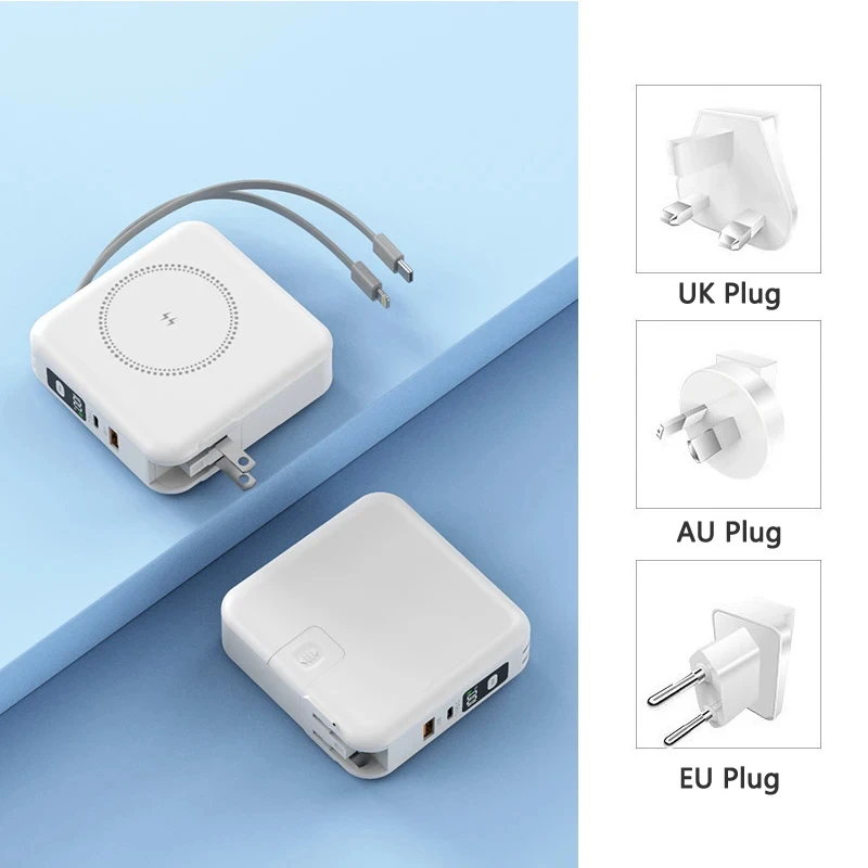 Banco de alimentación de 10000 mAh magnético inalámbrico batería externa cargador rápido con enchufe + cable - Imagen 26 de 35