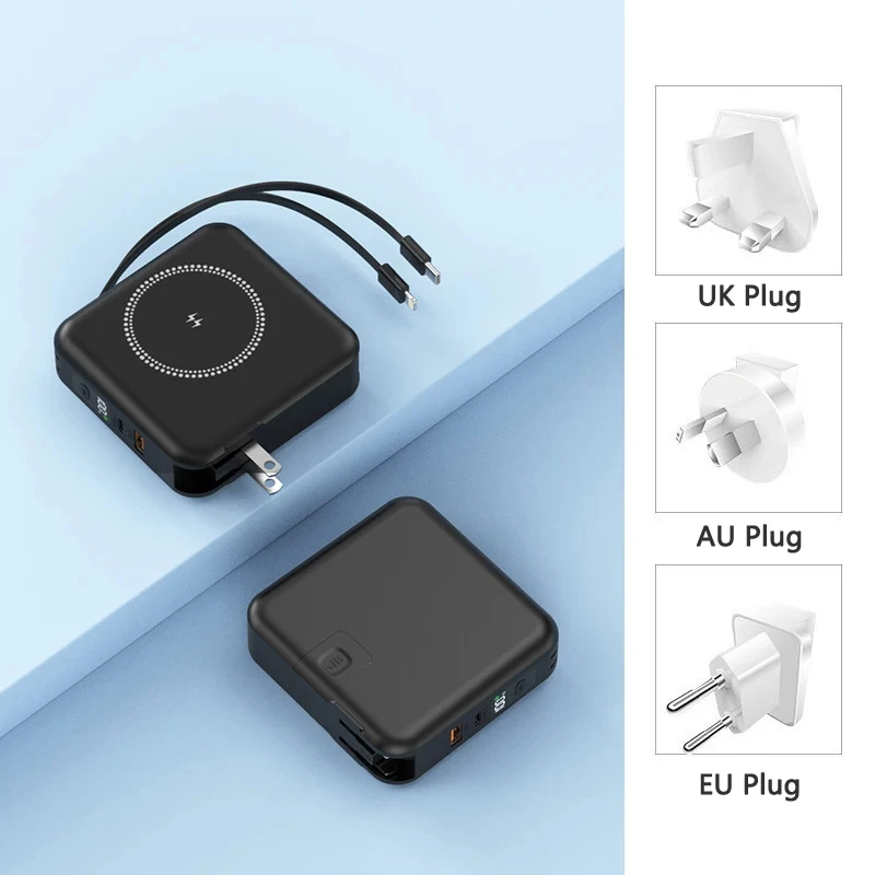 Banco de alimentación de 10000 mAh magnético inalámbrico batería externa cargador rápido con enchufe + cable - Imagen 28 de 35