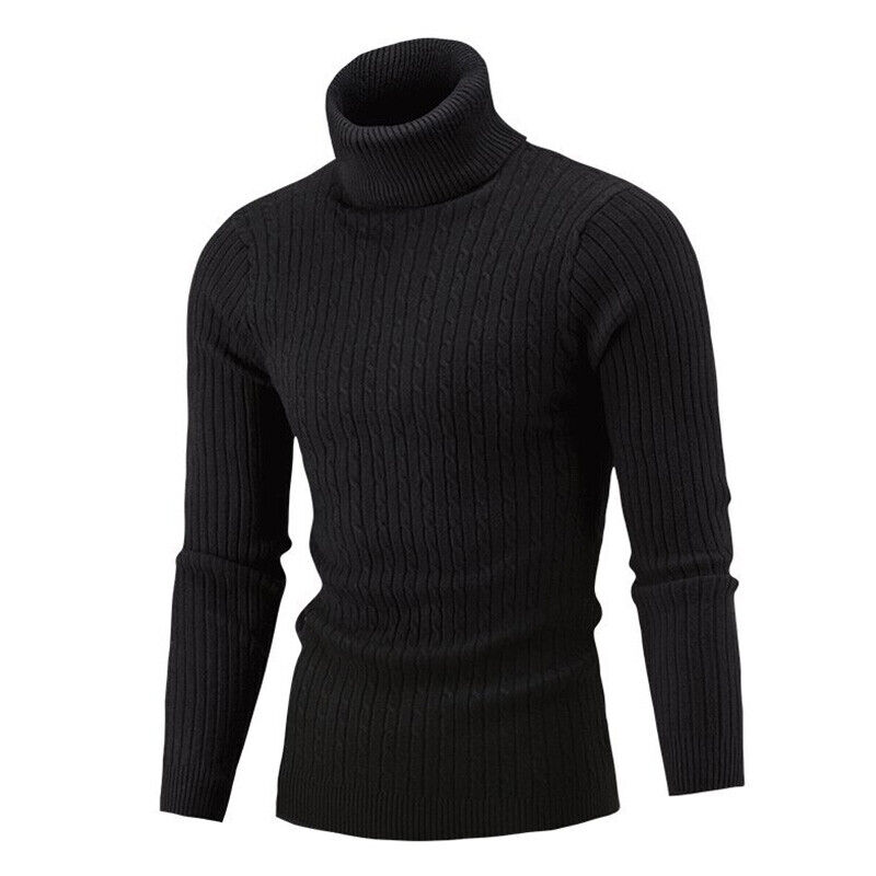 Mens Knitted Sweater Winter Warm Turtle Neck Jumper Pullover Casual Knitwear Top - Picture 24 of 30