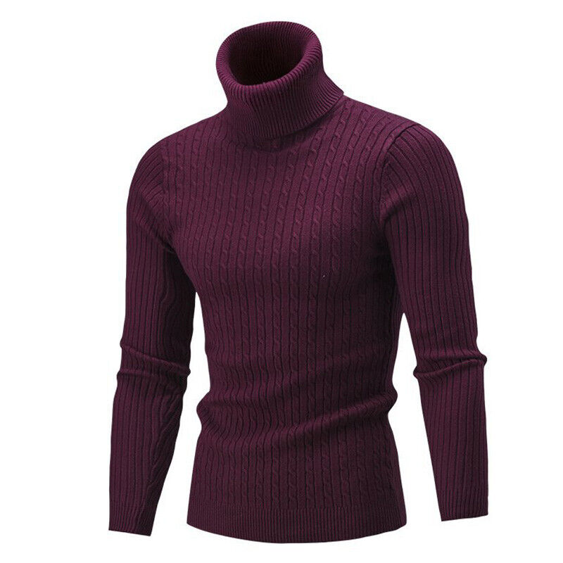 Mens Knitted Sweater Winter Warm Turtle Neck Jumper Pullover Casual Knitwear Top - Picture 28 of 30