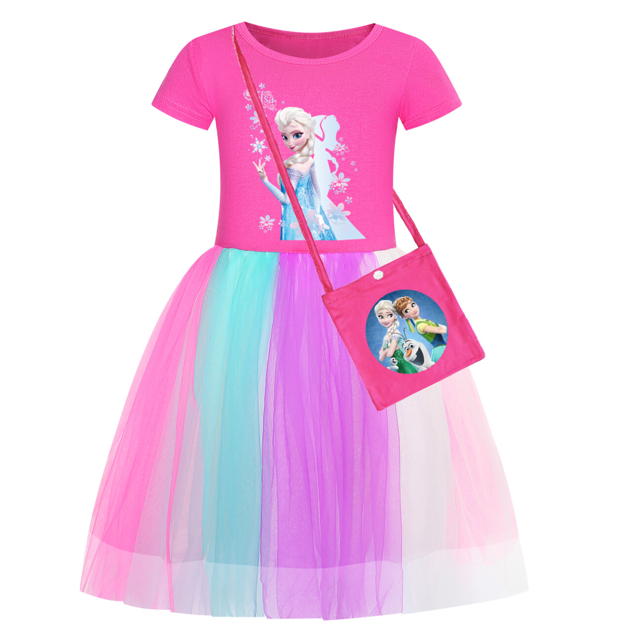 Kids Girls Elsa Princess Costume Rainbow Star Tutu Skirt Party Fancy Dress Up UK - Picture 45 of 73