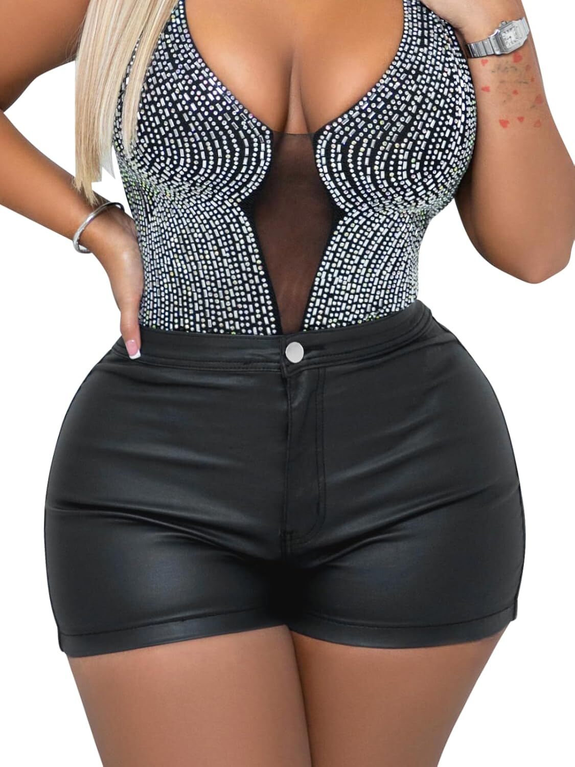 Faux Leather Shorts for Women – Sexy High Waist Black PU Shorts with Zipper - Picture 29 of 42