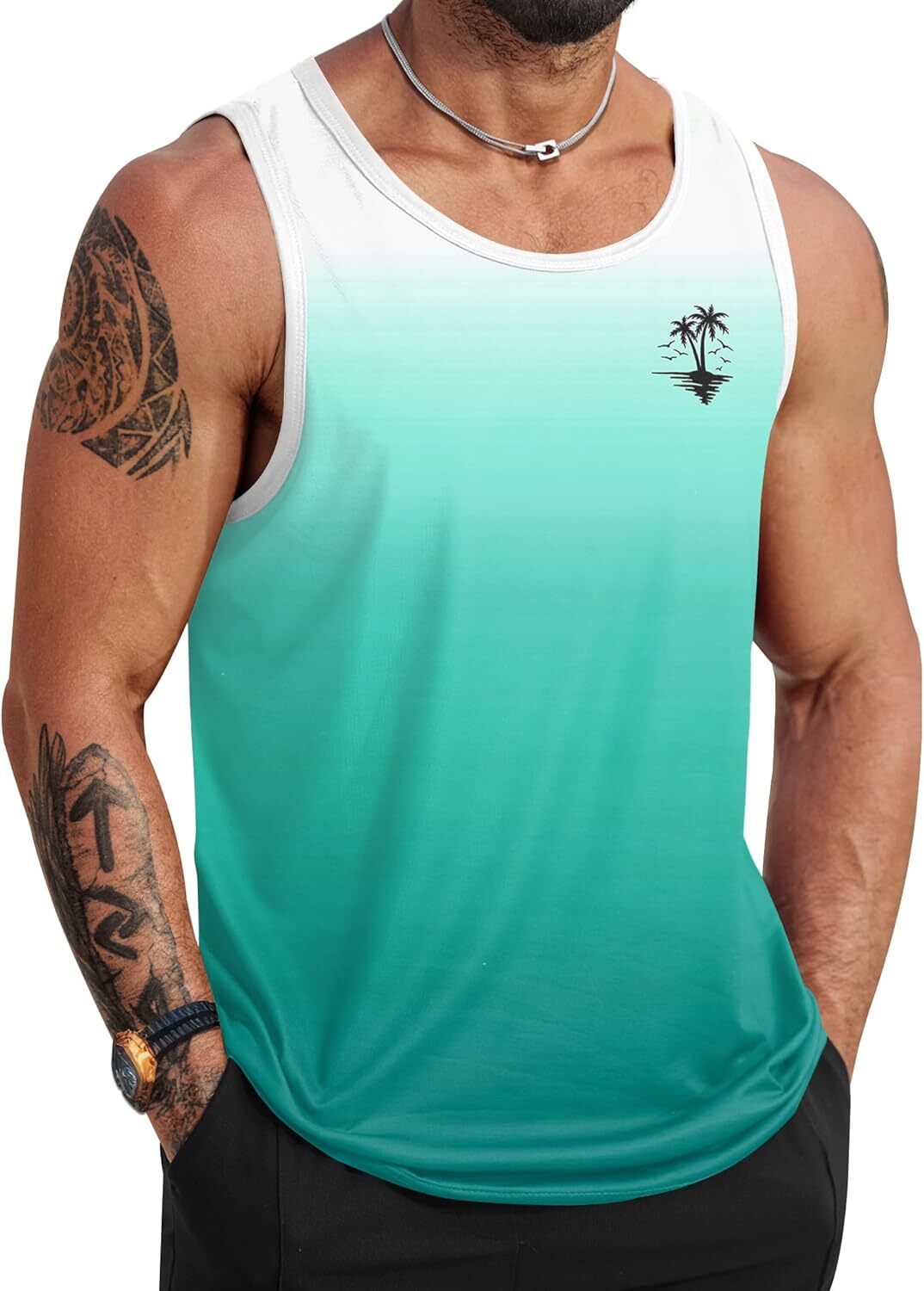 Mens Summer Tank Top Hawaiian Graphic Sleeveless Muscle Shirt for Beach Vacation - Picture 17 of 27