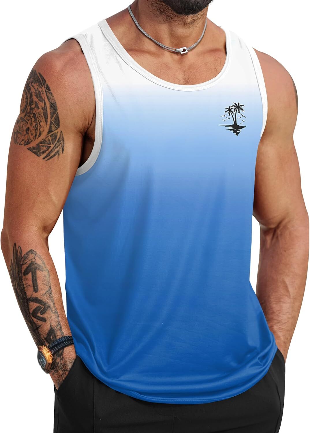Mens Summer Tank Top Hawaiian Graphic Sleeveless Muscle Shirt for Beach Vacation - Picture 21 of 27