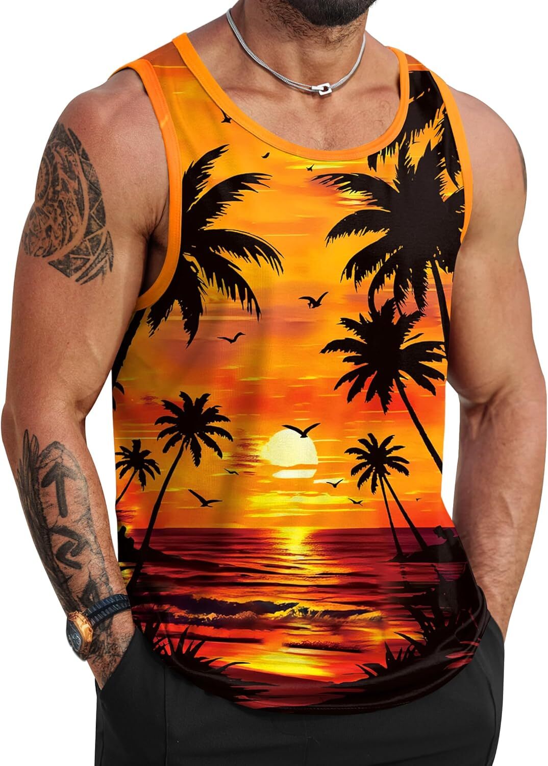 Mens Summer Tank Top Hawaiian Graphic Sleeveless Muscle Shirt for Beach Vacation - Picture 27 of 27