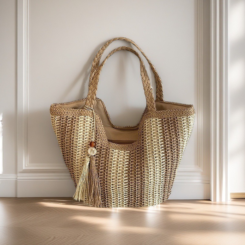 Rattan Elegant Straw Woven Handbag Beach Bag Holiday ToteBag Retro Shoulder Bag
