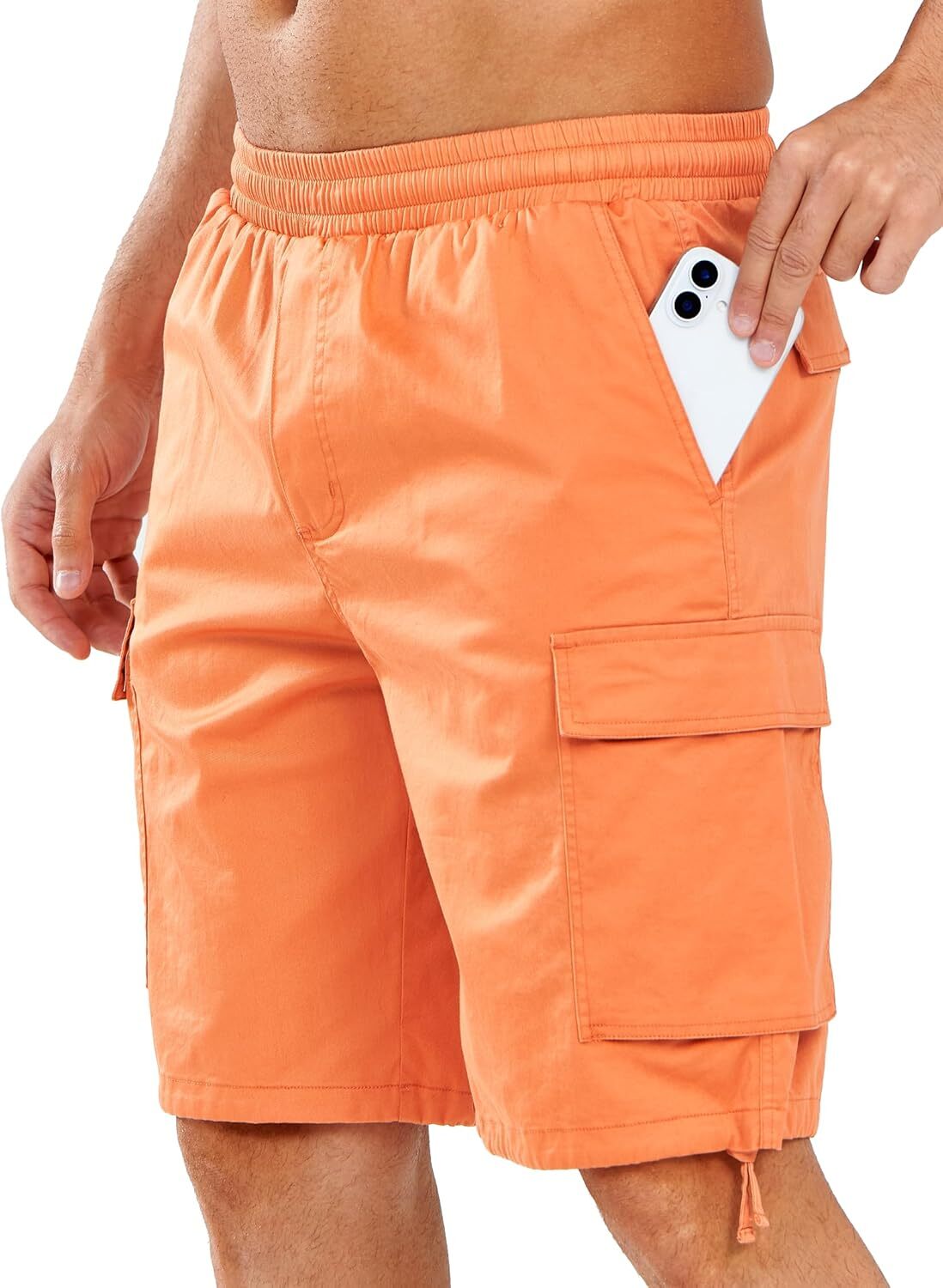 Men's Cotton Cargo Shorts 6 Pockets Drawstring Elastic Waist Work Casual Wear - Picture 15 of 23