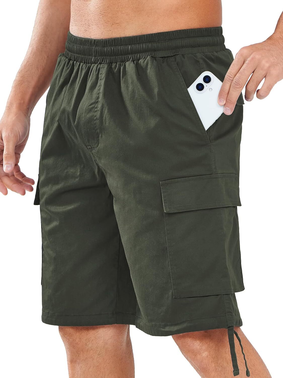 Men's Cotton Cargo Shorts 6 Pockets Drawstring Elastic Waist Work Casual Wear - Picture 16 of 23