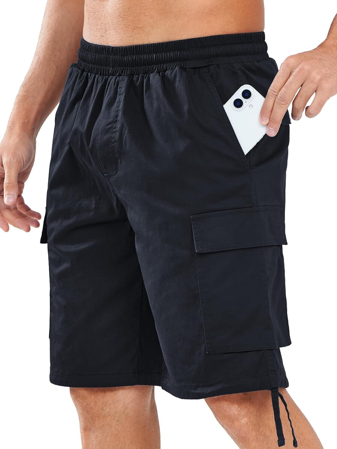 Men's Cotton Cargo Shorts 6 Pockets Drawstring Elastic Waist Work Casual Wear - Picture 17 of 23