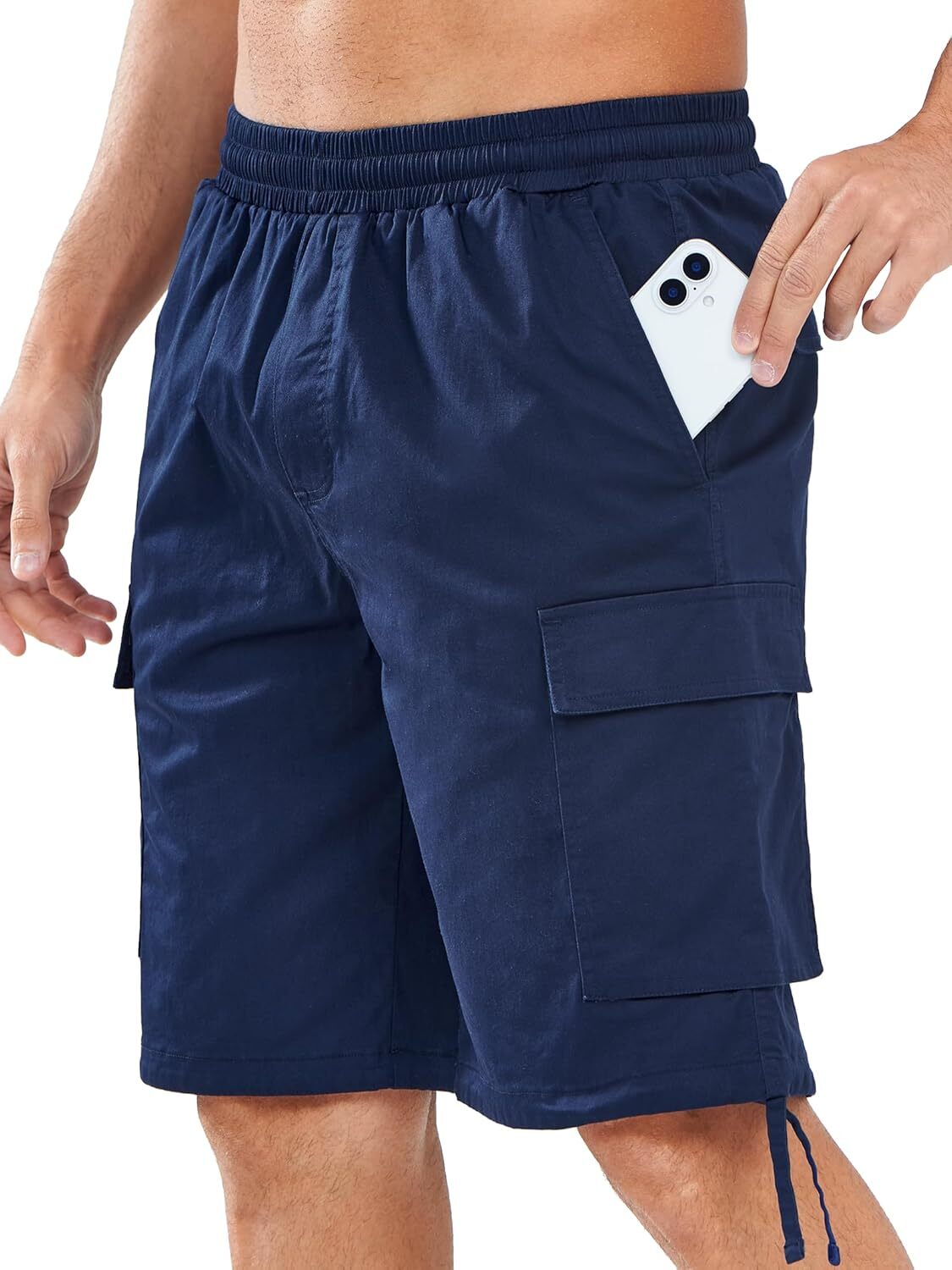 Men's Cotton Cargo Shorts 6 Pockets Drawstring Elastic Waist Work Casual Wear - Picture 18 of 23