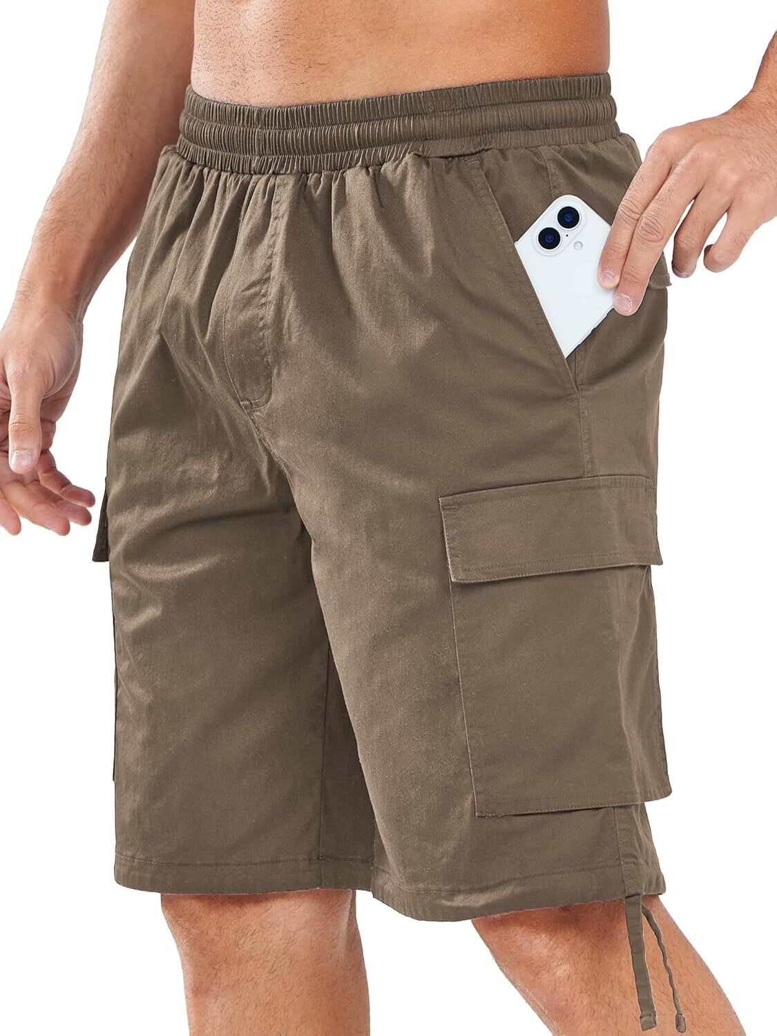 Men's Cotton Cargo Shorts 6 Pockets Drawstring Elastic Waist Work Casual Wear - Picture 21 of 23