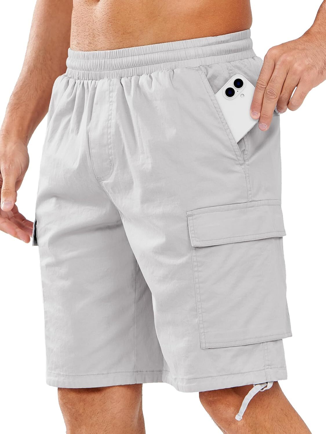 Men's Cotton Cargo Shorts 6 Pockets Drawstring Elastic Waist Work Casual Wear - Picture 22 of 23