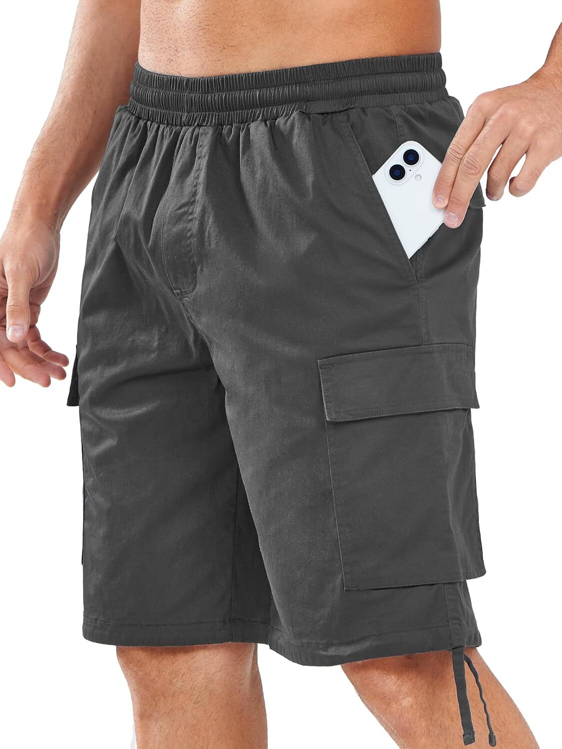 Men's Cotton Cargo Shorts 6 Pockets Drawstring Elastic Waist Work Casual Wear - Picture 23 of 23