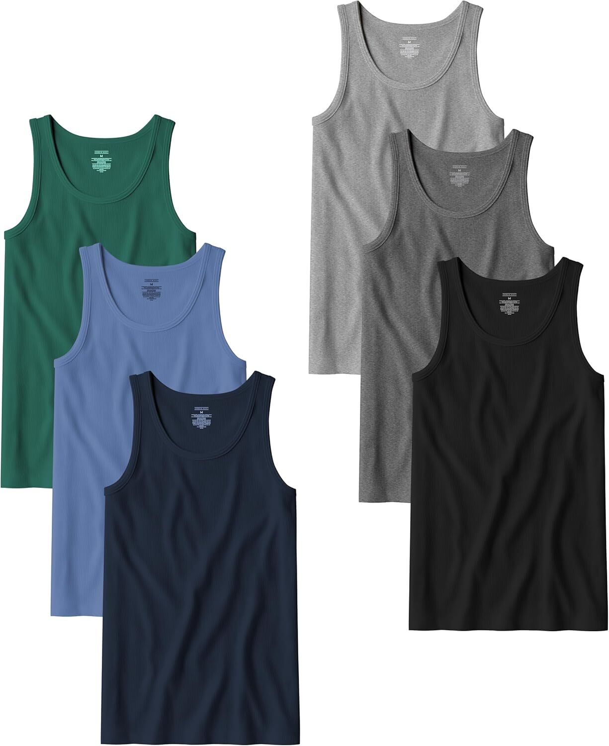 Men's Cotton Tank Tops Tag Free Soft Ribbed Undershirts Multi Pack Breathable - Picture 13 of 15